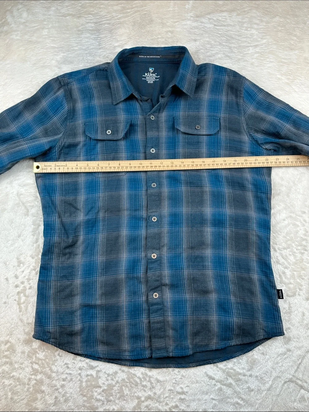 Kohl Response Shirt Mens Medium Blue Gray Plaid Long Sleeve Button Up Style 7204
